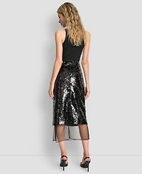 Dkny Women's Sequined Layered Mesh Skirt