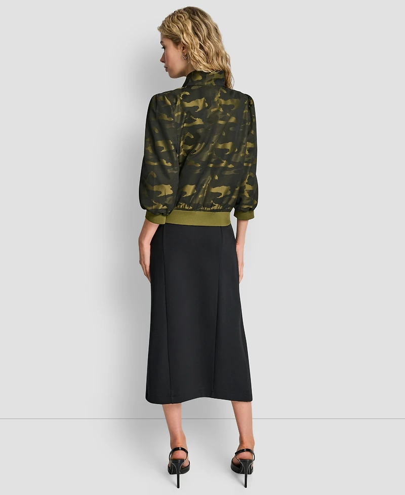Dkny Women's Camo Jacquard Bomber 3/4-Sleeves Jacket