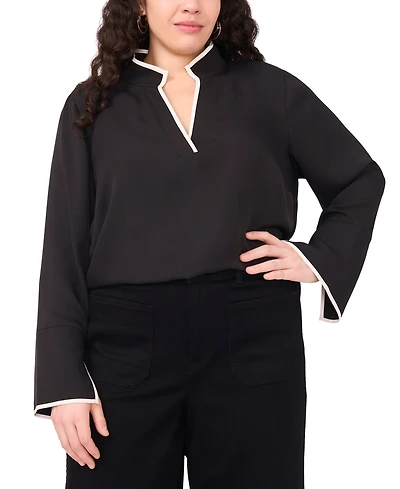 Vince Camuto Plus V-Neck Contrast Trim Tunic Top