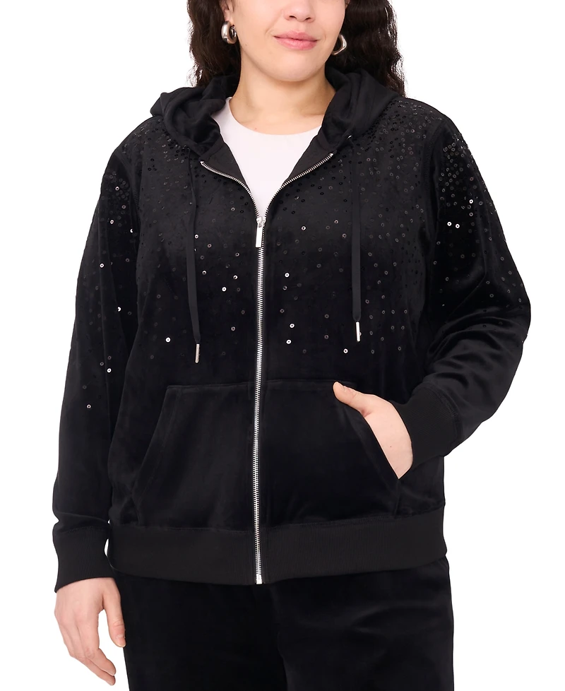 Vince Camuto Plus Velour Zip-Front Hoodie Jacket
