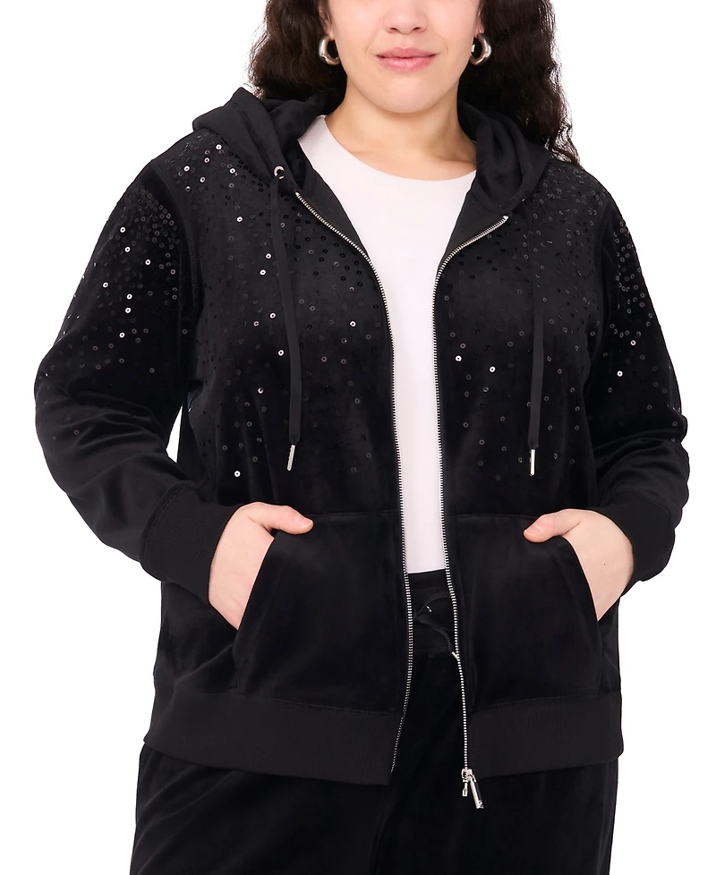 Vince Camuto Plus Velour Zip-Front Hoodie Jacket