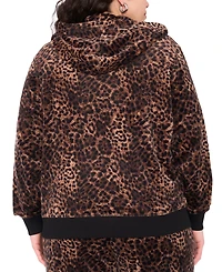 Vince Camuto Plus Velour Animal-Print Zip-Front Hoodie Jacket
