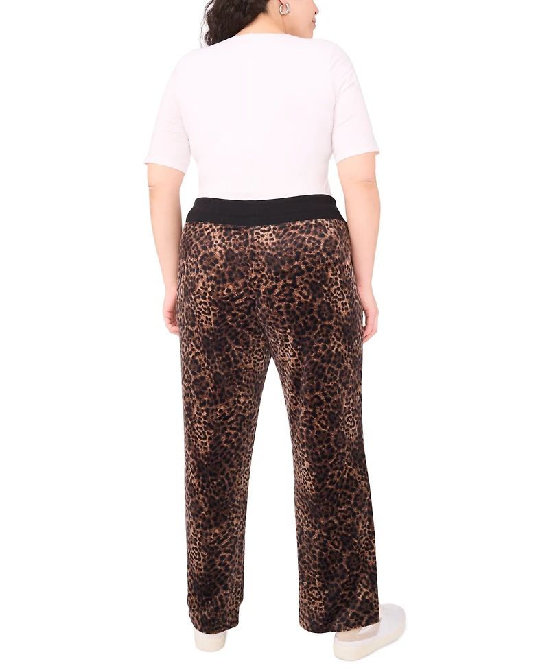 Vince Camuto Plus Velour Animal-Print Drawstring-Waist Straight-Leg Pants