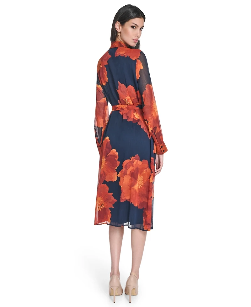 Calvin Klein Petite Printed Button Front Midi Shirtdress