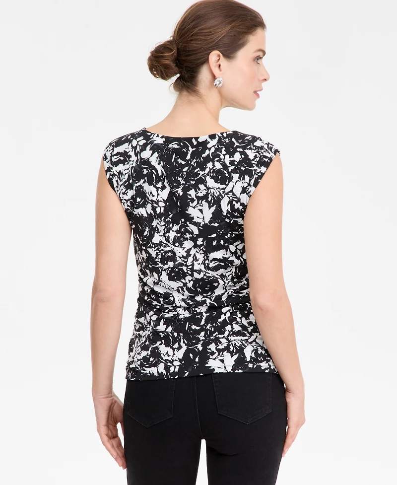 I.n.c. International Concepts Women's Short-Sleeve Ruched Boatneck Top, Macy's Exclusive