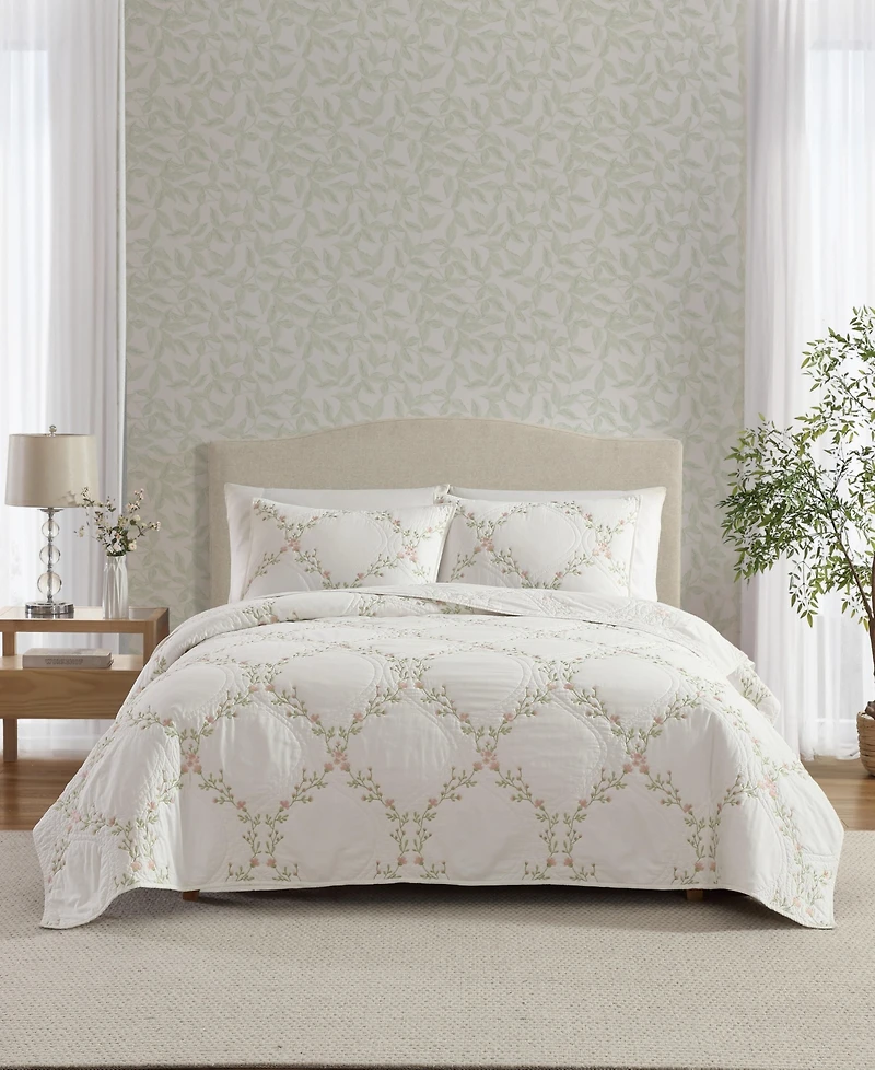 Laura Ashley Floral Embroidery Cotton 3-Pc. Quilt Set, Full/Queen