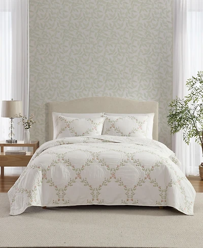 Laura Ashley Floral Embroidery Cotton 3-Pc. Quilt Set, Full/Queen