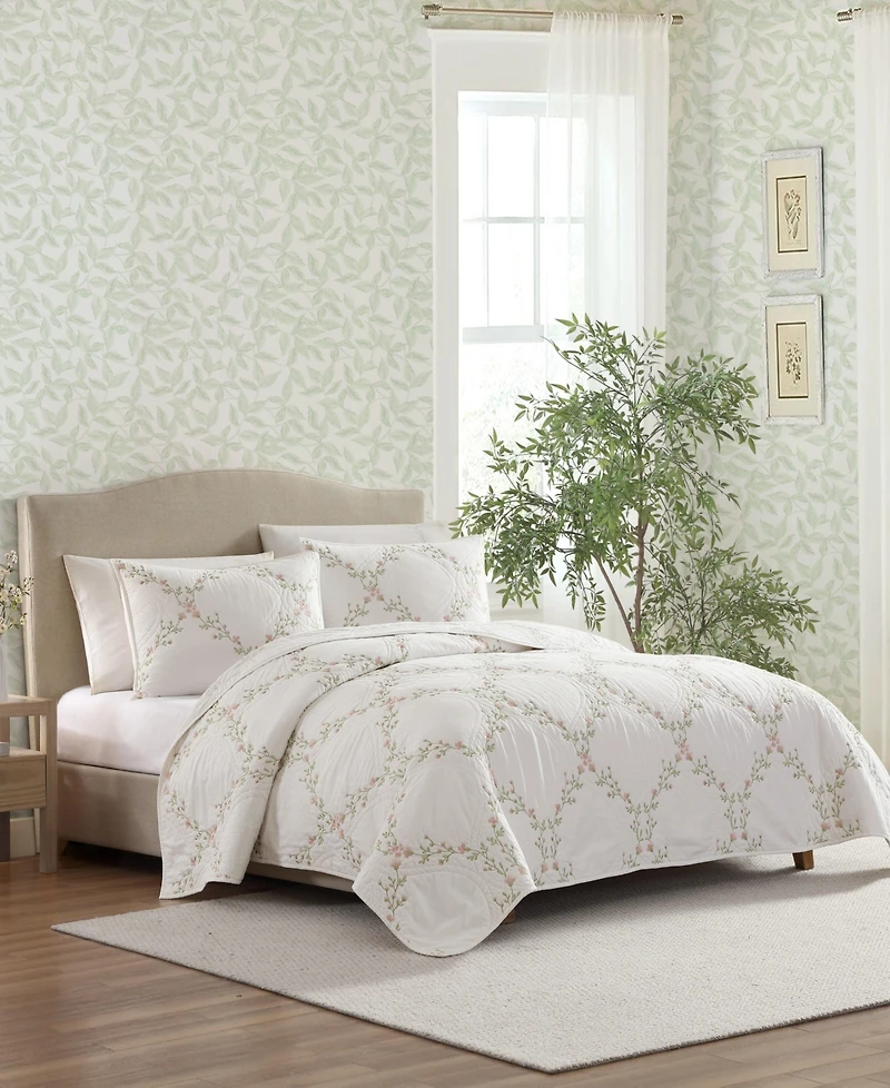 Laura Ashley Floral Embroidery Cotton 3-Pc. Quilt Set, Full/Queen