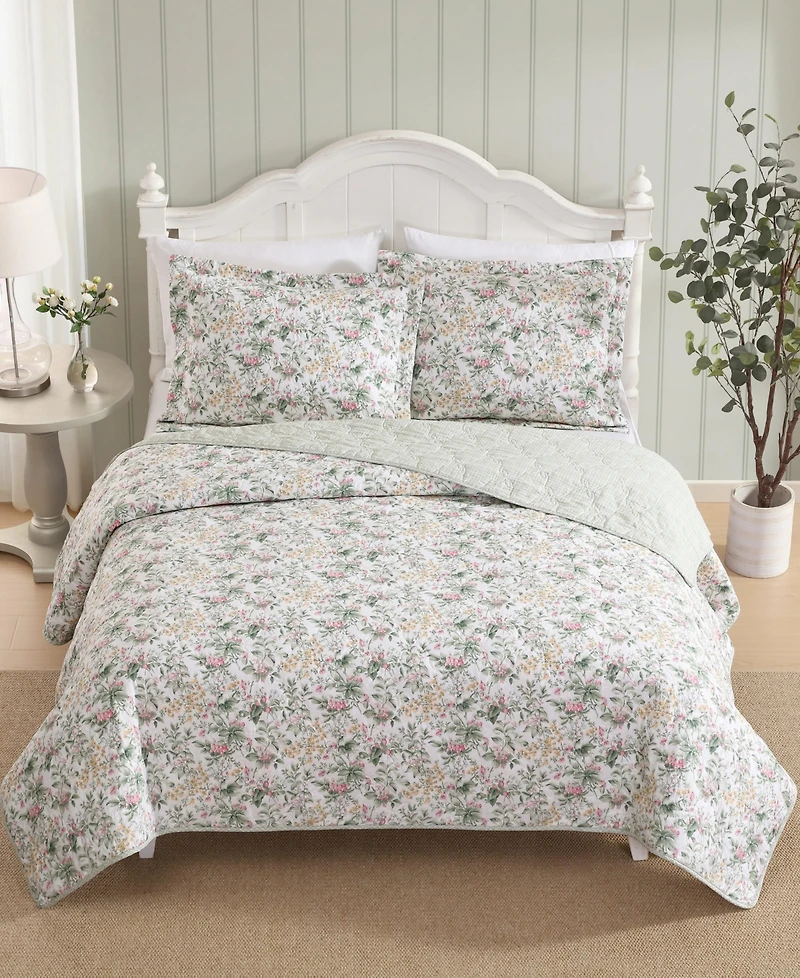 Laura Ashley Bramble Floral Cotton 3-Pc. Quilt Set, King