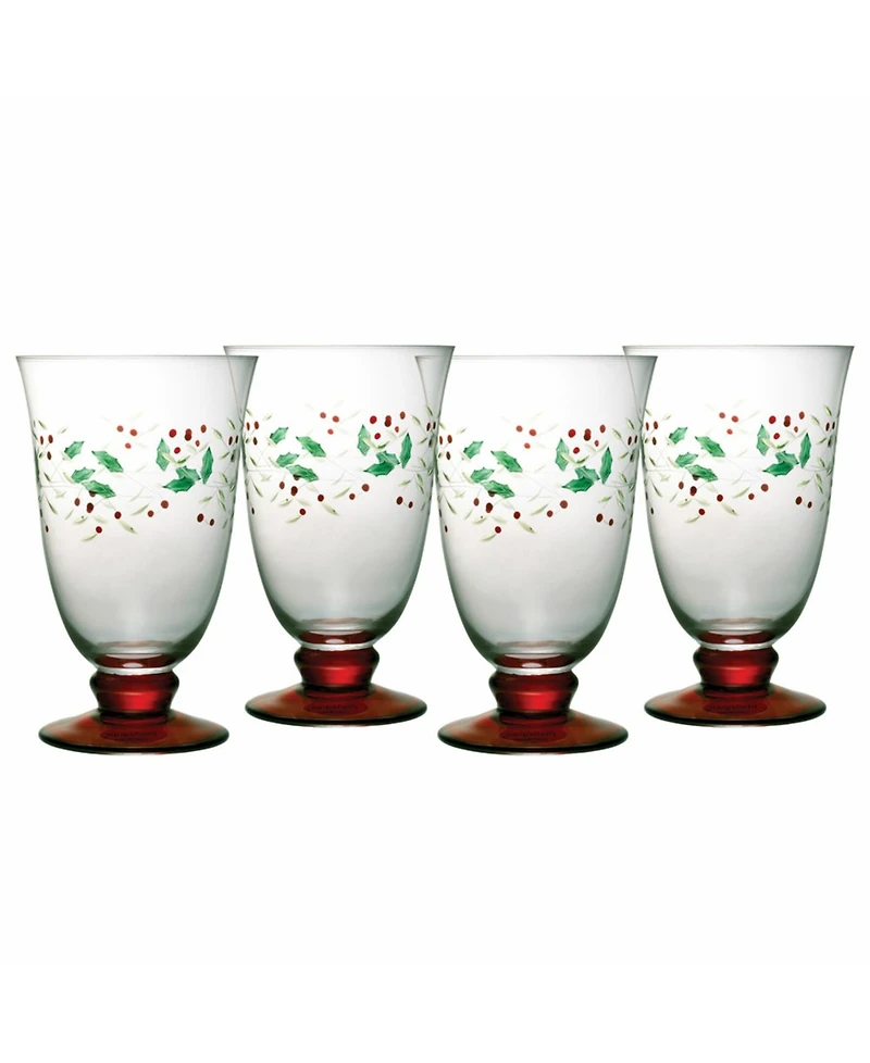 Winterberry Holiday Goblet Glasses, Set of 4