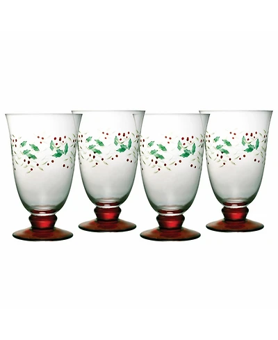 Winterberry Holiday Goblet Glasses, Set of 4