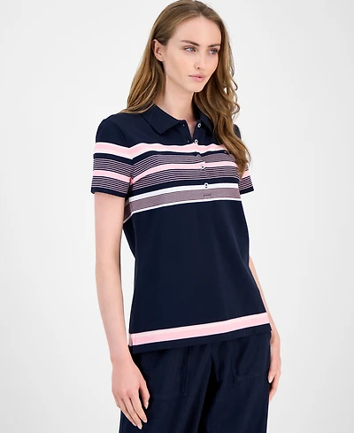 Tommy Hilfiger Women's Striped Pique Short-Sleeve Polo Shirt