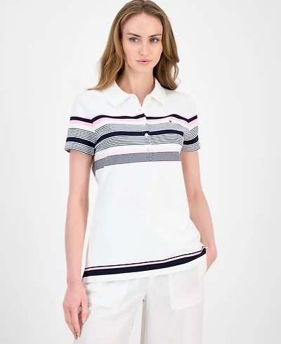 Tommy Hilfiger Women's Striped Pique Short-Sleeve Polo Shirt