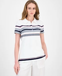 Tommy Hilfiger Women's Striped Pique Short-Sleeve Polo Shirt