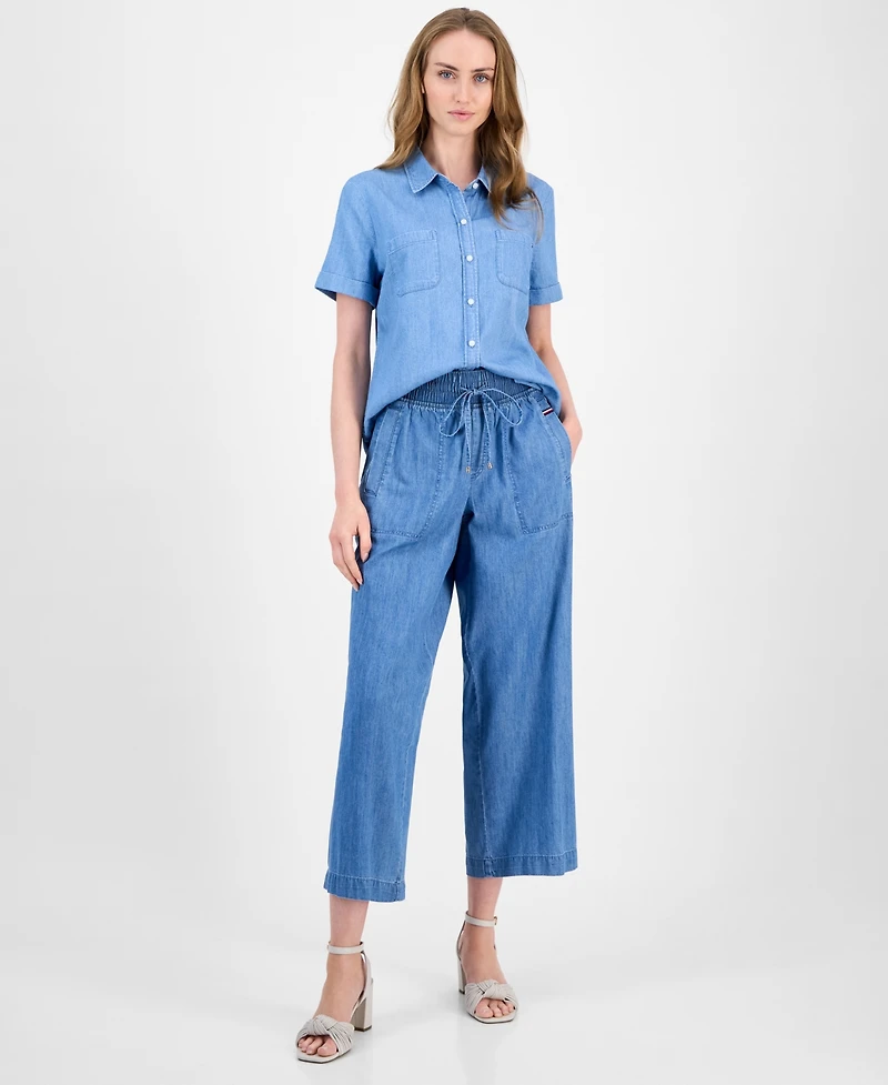 Tommy Hilfiger Women's Chambray Short-Sleeve Camp Shirt