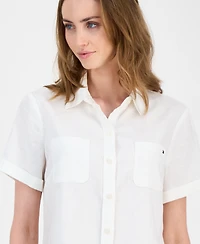 Tommy Hilfiger Women's Cuffed Short-Sleeve Camp Shirt