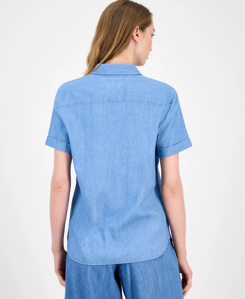 Tommy Hilfiger Women's Chambray Short-Sleeve Camp Shirt