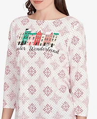 Ruby Rd. Petite Winter Wonderland Snowflake Knit Top