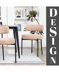 Dyhome Boucle Dining Chairs Set of 4, Upholstered Kitchen Room Chairs, Side with Thick Cushions and Metal Legs