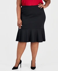 Kasper Plus Pull-On Ruffle-Hem Compression Skirt