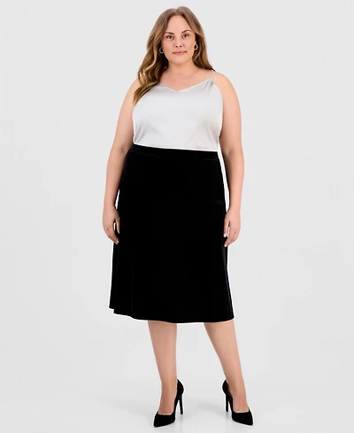 Kasper Plus Velvet Pull-On Midi Flair Skirt