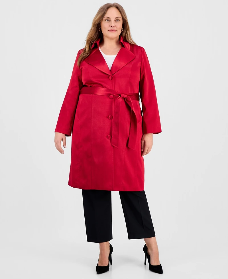 Kasper Women's Plus Button Closure Long Trench Jacket