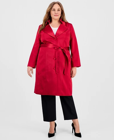 Kasper Women's Plus Button Closure Long Trench Jacket
