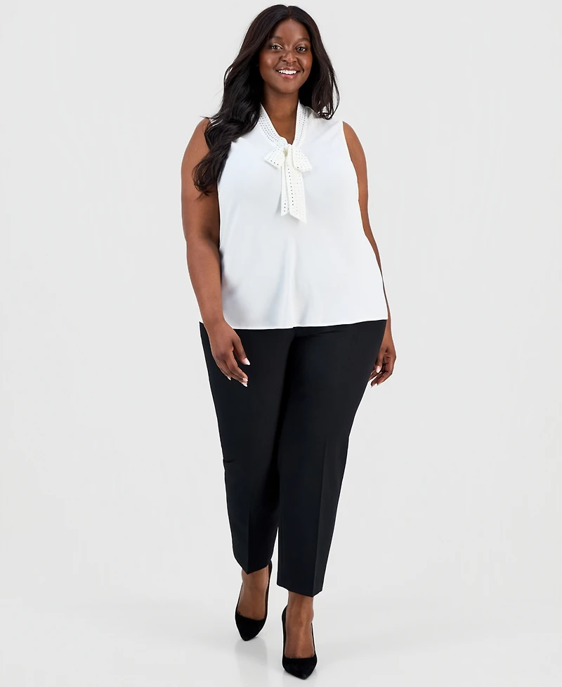 Kasper Plus Embellished Tie-Front Sleeveless Top