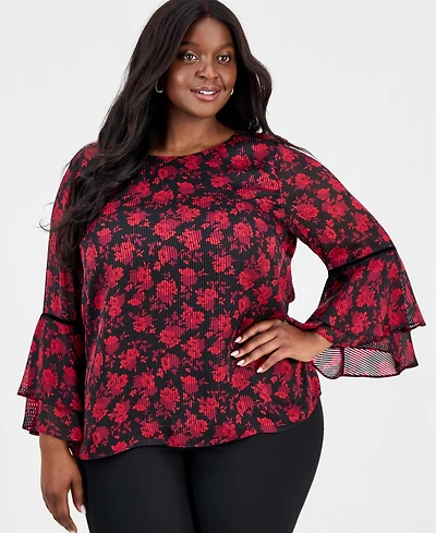 Kasper Plus Tiered Bell-Sleeve Top