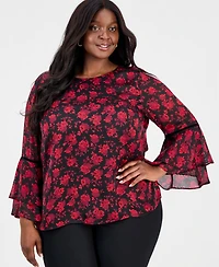 Kasper Plus Tiered Bell-Sleeve Top