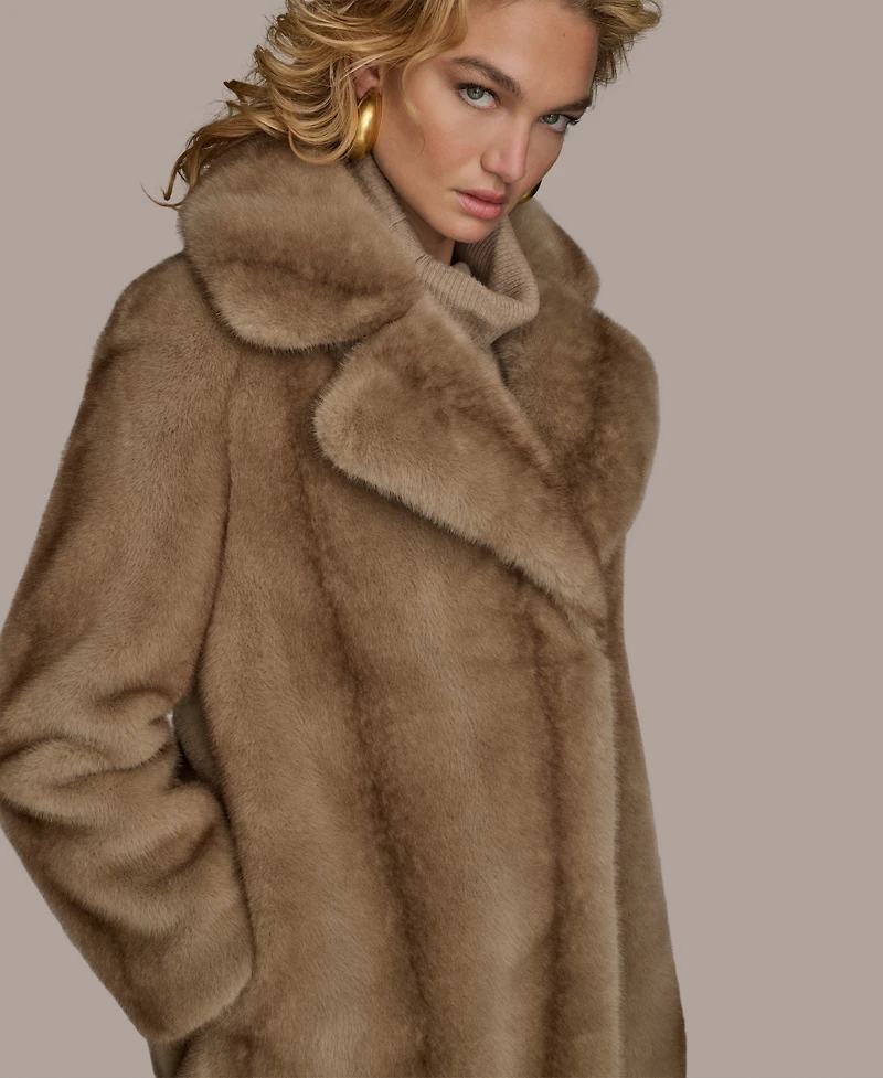 Donna Karan New York Women's Notched-Collar Faux-Fur Coat