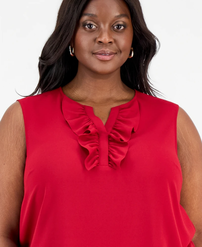 Kasper Plus Ruffle-Front Sleeveless Top