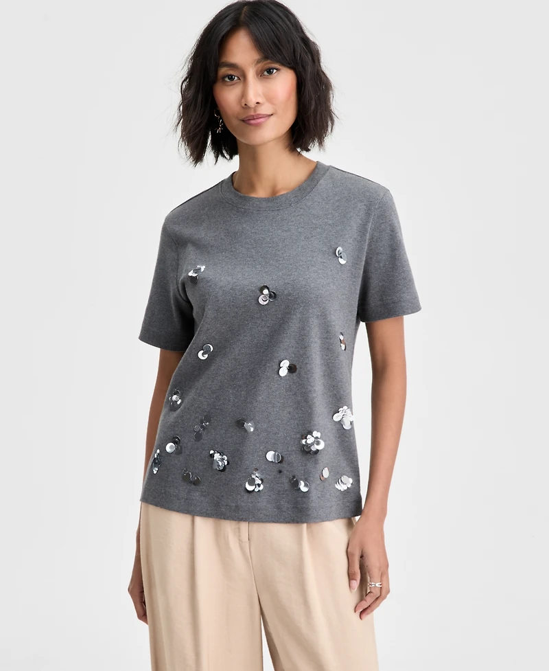 On 34th Women's Scattered Paillette T-Shirt, Macy's Exclusive