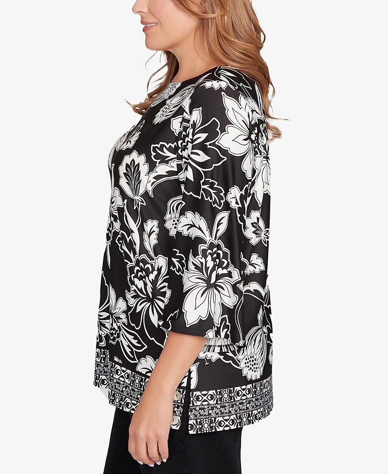 Ruby Rd. Plus Floral Geo Border Knit Top