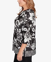 Ruby Rd. Plus Floral Geo Border Knit Top