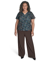 Calvin Klein Plus Printed V-Neck Flutter-Sleeve Blouse