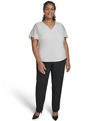 Calvin Klein Plus Mixed Media Flutter-Sleeve Blouse