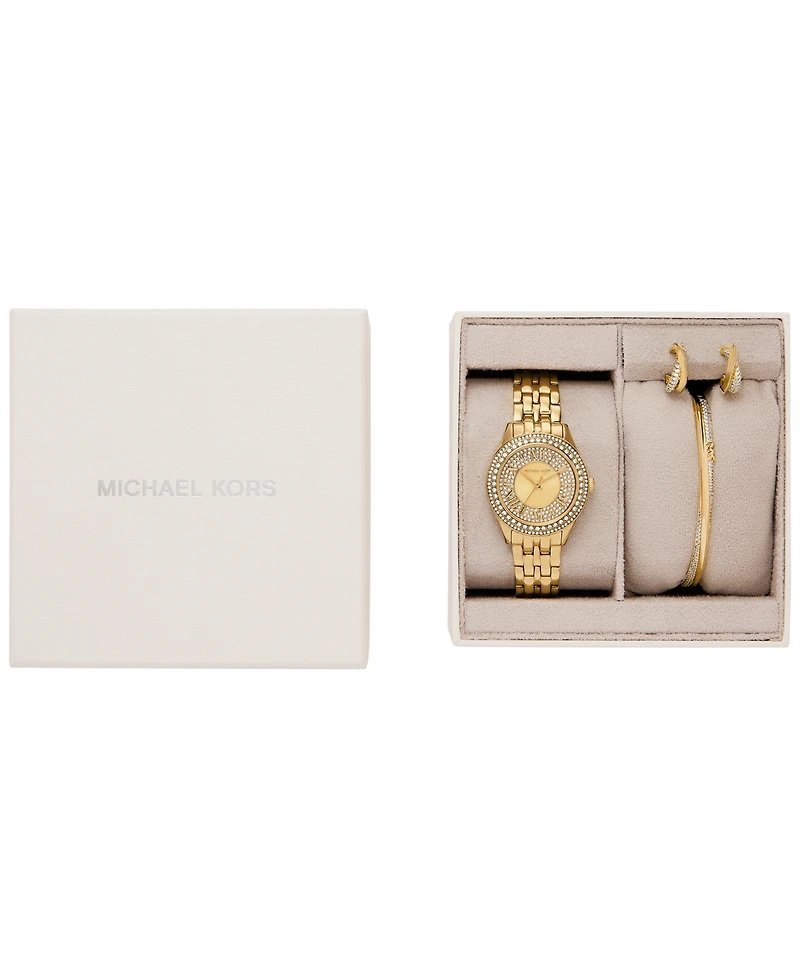 Michael Kors Women's Harlowe Three-Hand Gold-Tone Stainless Steel Watch Set, 33mm