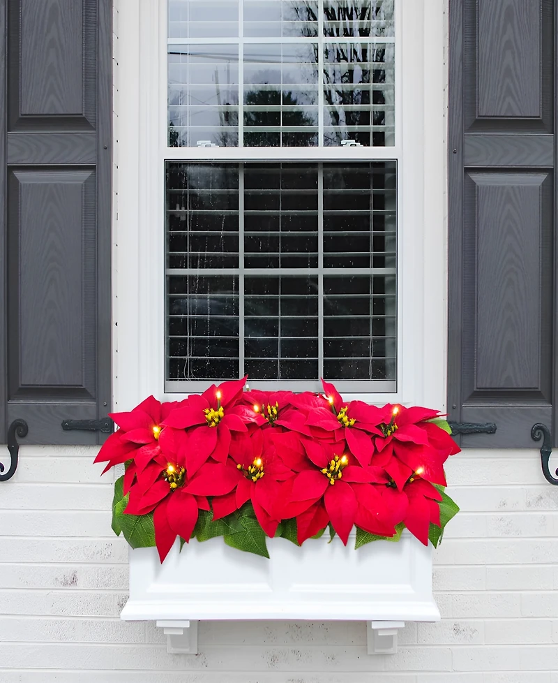 Puleo 24" Pre-Lit Artificial Poinsettia Window Box Decor
