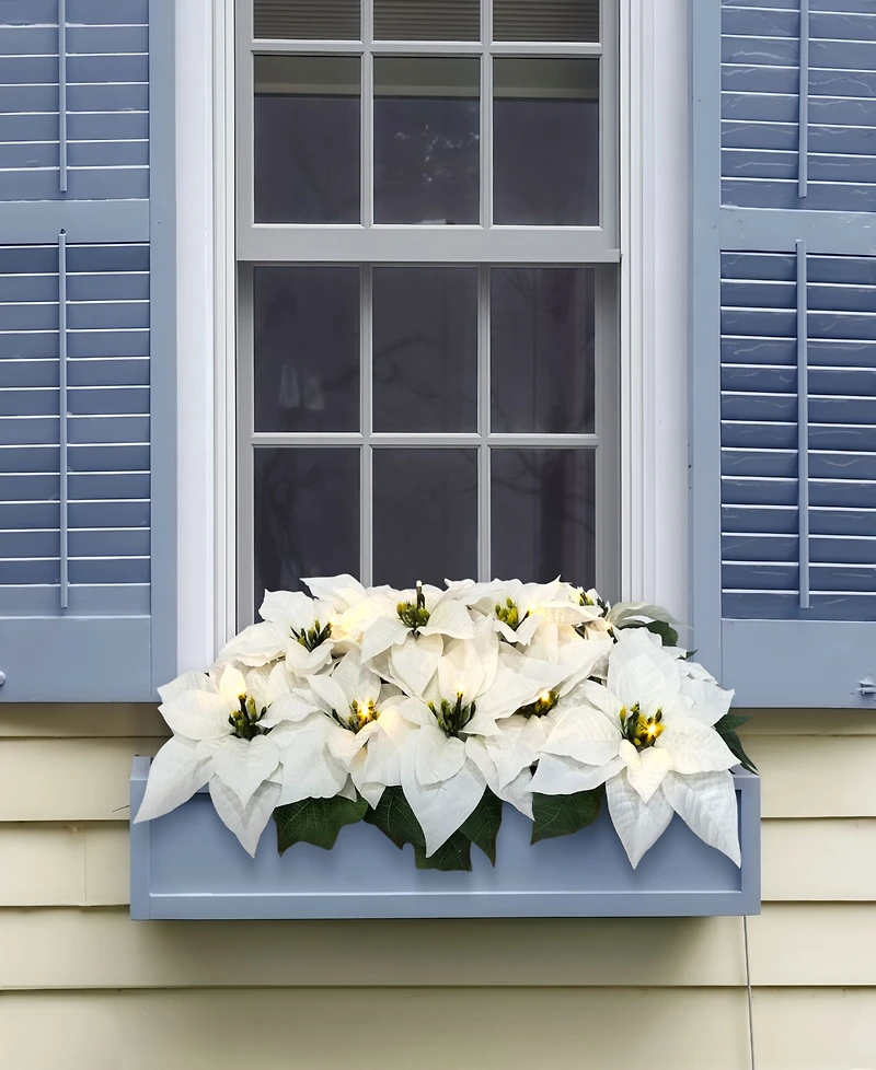 Puleo 24" Pre-Lit Artificial White Poinsettia Window Box Decor