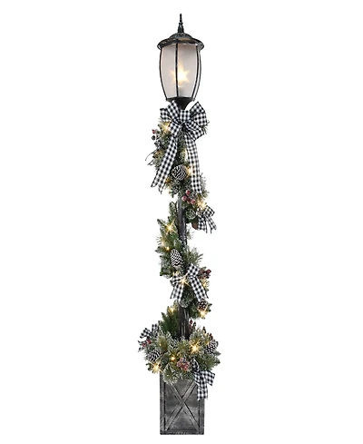 Puleo 7' Pre-Lit Artificial Adorned Lamp Post with Branch Tips and Led Lights