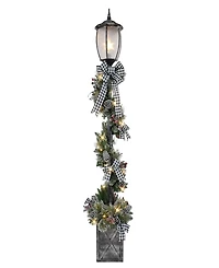 Puleo 7' Pre-Lit Artificial Adorned Lamp Post with Branch Tips and Led Lights