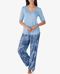 Ellen Tracy Women's 2-Piece V-Neck Top and Pants Pajama Set