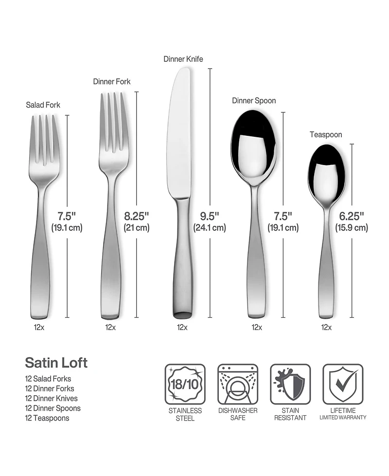 Mikasa Satin Loft 65 Pc Set, Service for 12