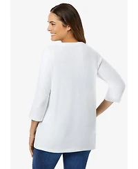 Woman Within Plus Perfect Three-Quarter Sleeve V-Neck Tee