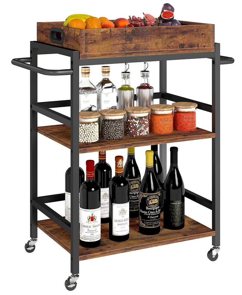 Sugift 3-Tier Kitchen Cart Rolling Bar Cart Microwave Stand