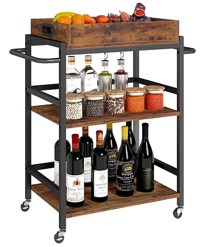 Sugift 3-Tier Kitchen Cart Rolling Bar Cart Microwave Stand