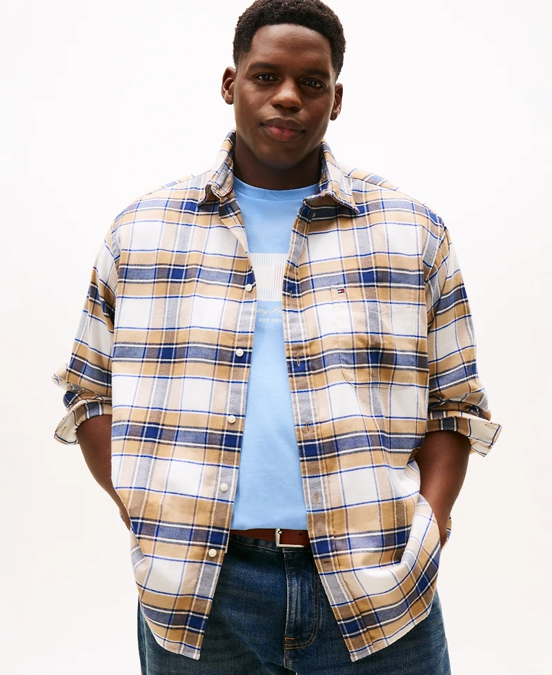 Tommy Hilfiger Men's Big and Tall Tartan Check Regular Fit Shirt