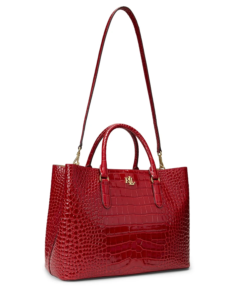 Lauren Ralph Lauren Marcy Large Embossed Leather Satchel Bag