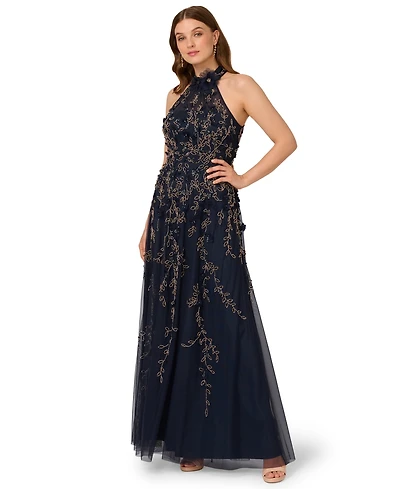 Adrianna Papell Women's Beaded Petal Sleeveless Maxi Dress